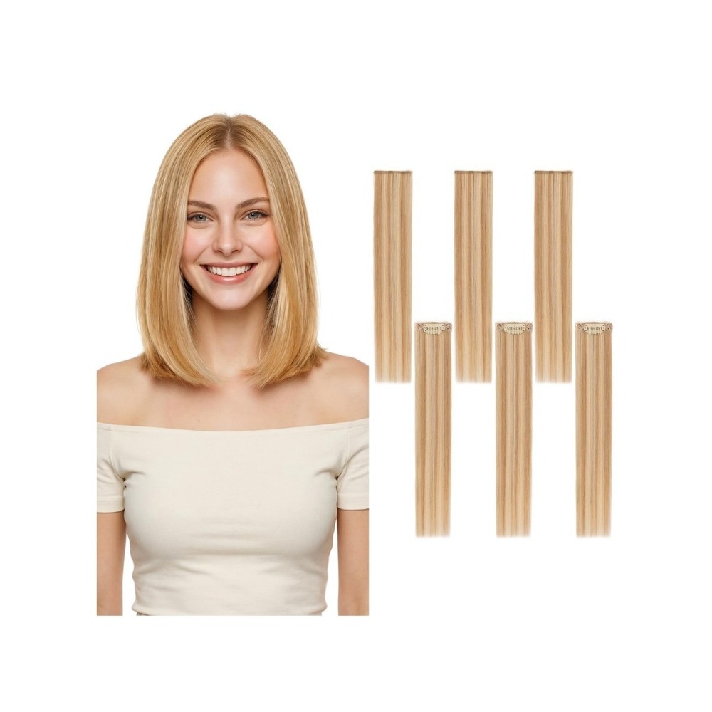 12" Clip In Hair Extensions 6PCS Real Remy Human Hair Golden Blonde Volume‎
